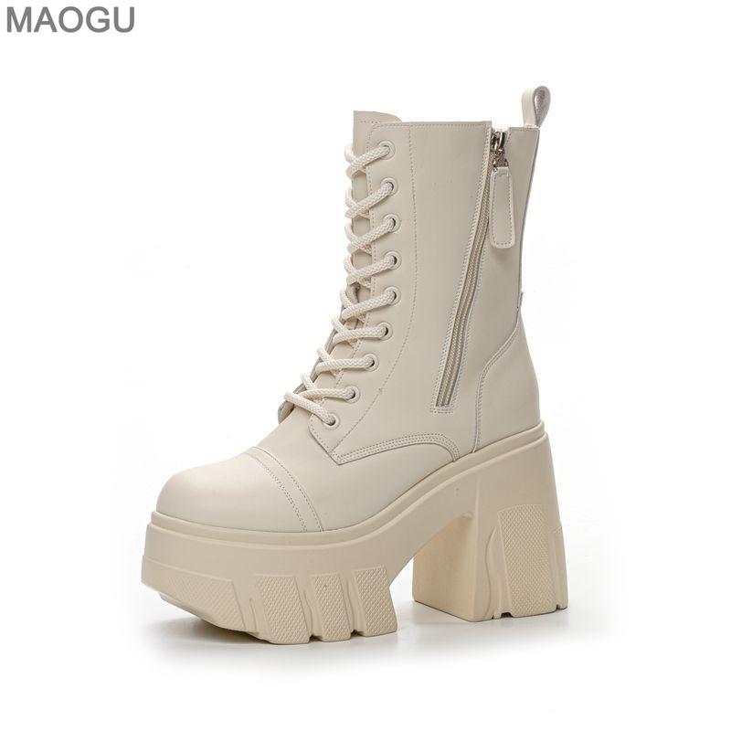 

11CM Height Increasing Short Boots Leather Thick Bottom Platform Wedges Shoes for Women Fashion British Style Ankle Bootie 40