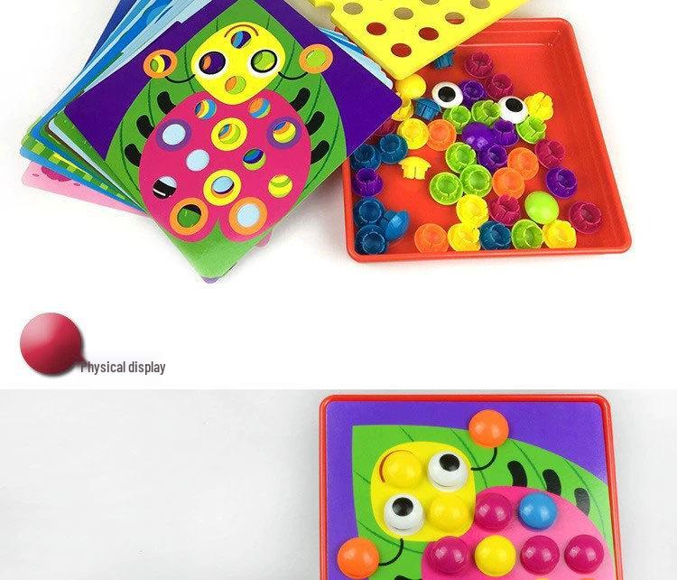 American Early Education Mushroom Peg Puzzle: Large Particle Button Toy for Children's Color Recognition and Enlightenment