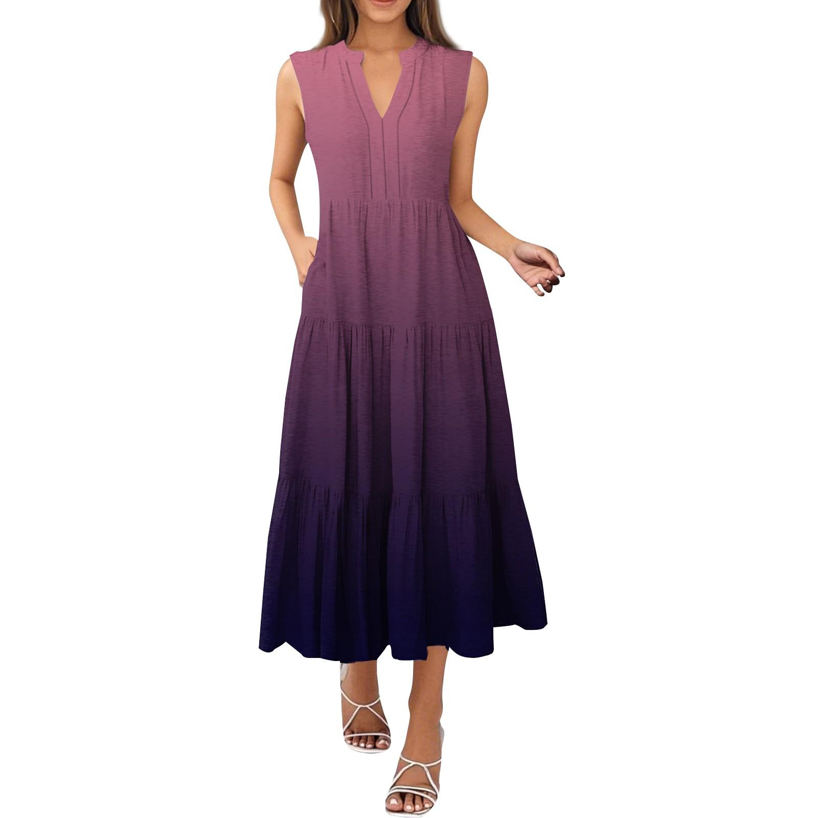 

Женские модные летние повседневные платья с V-образным вырезом без рукавов и градиентной складкой XXXL фиолетовый