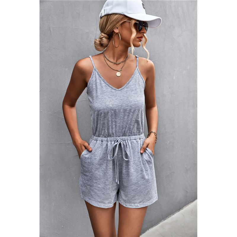 

Европейский и американский стиль Комбинезон Шорты V-образный вырез Бретелька Gray XL