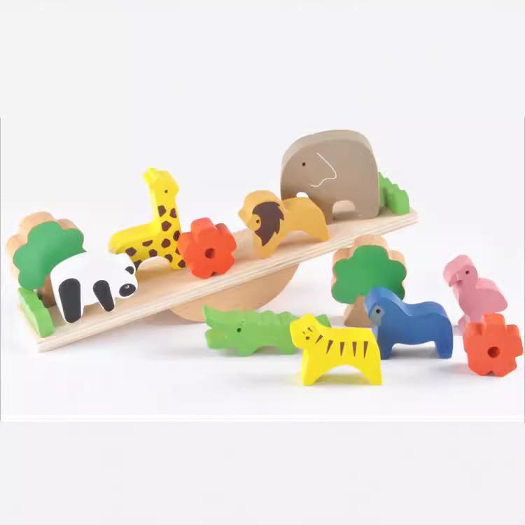 Wooden Forest Animal Balance Board With Stacking Blocks For Babies And Toddlers