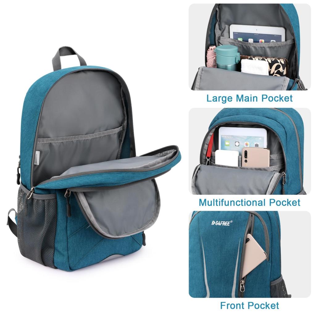 16 RFID for Women [G4Free] Backpack, L, Protection, Compact, Durable, Lightweight, Waterproof, Commuting, School, Hiking, Travel, Outdoors, Men, (Teal
