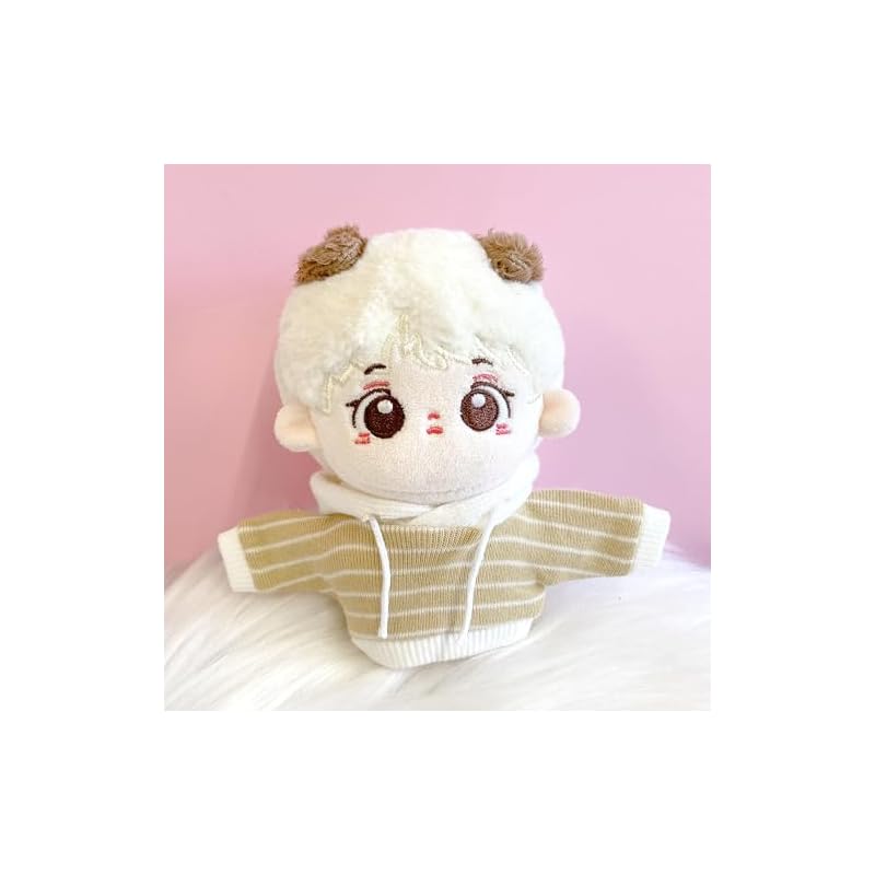 Two-tone Hoodie for 10cm Plush Dolls, Striped Yellow. Plush Doll Clothes, Costume, Accessory, Fan Activity, Otaku Activity, Doll, Mascot, K-pop Doll,