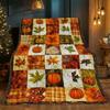 Autumn pumpkin leaf plaid pattern warm flannel blanket seasonal home decoration fall harvest theme cozy bedroom throw blanket