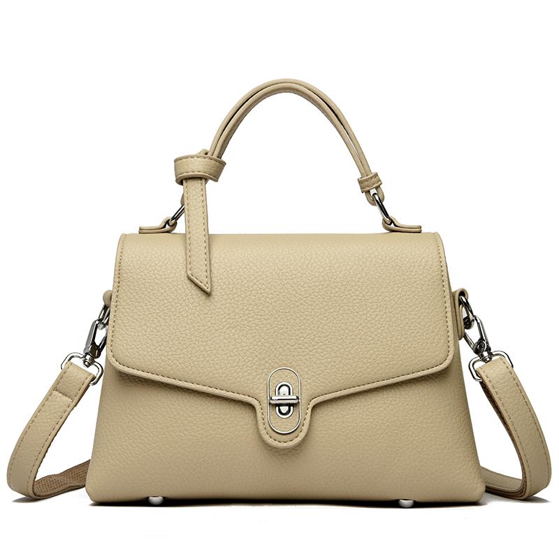 Women New Solid Color PU Leather Handbag Fashion Lock Design Large Capacity Shoulder Bag Lady Brand Crossbody Tote Messenger Bag