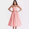 Women's Square Neck Sleeveless Slip Dress Slim Fit Mid Waist Princess Midi Dress With Solid Color Open Back Design 2025 Spring Party Flared Dress