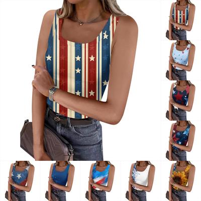 Women's Summer Fashionable Casual Independence Day Printed Round Neck Sleeveless Top Fitted Vest
