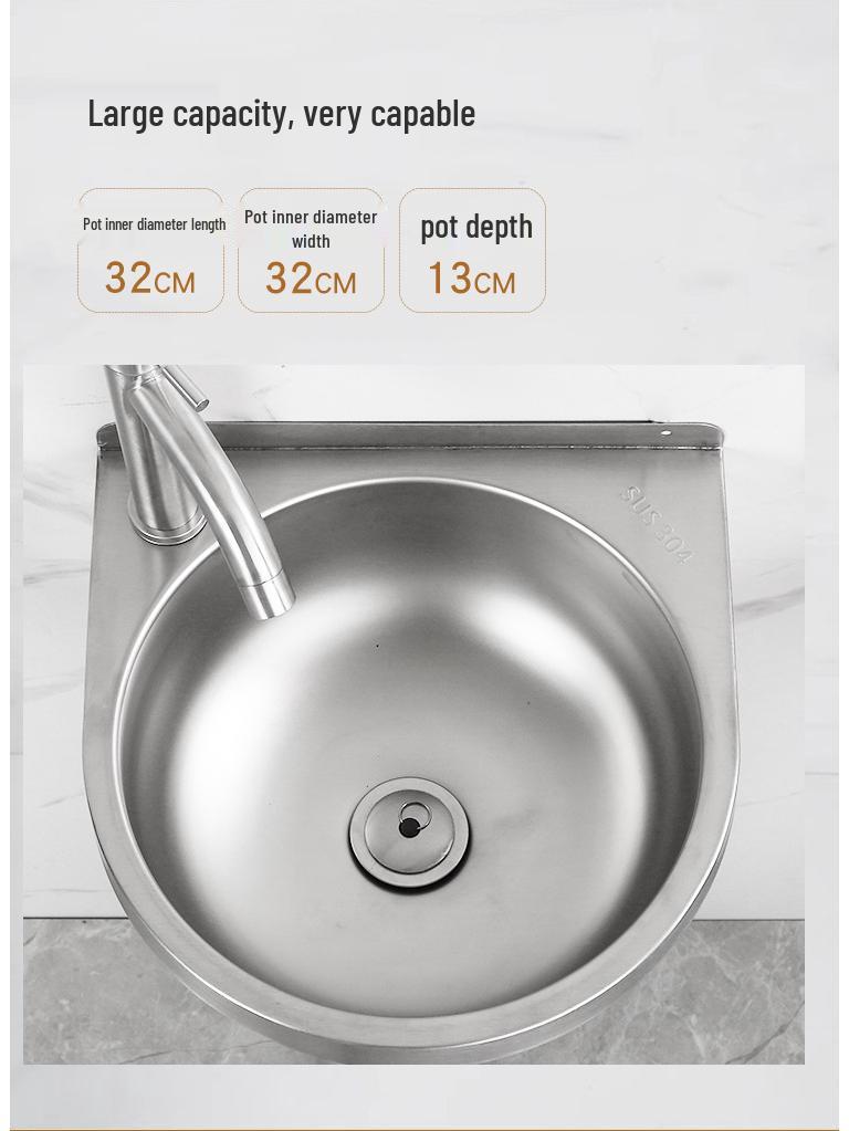 304 Stainless Steel Wall-Mounted Hand Wash Basin for Small Apartments