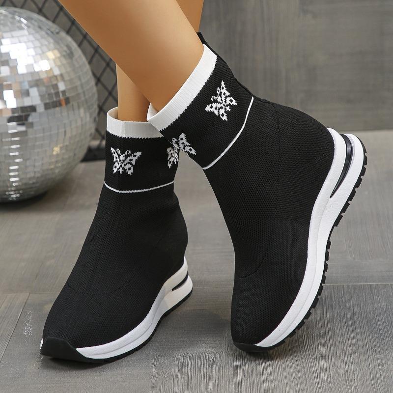 Bottes Chaussettes Tricotées Grande Taille pour Femmes Nouvelle Plateforme Talon Compensé Invisible Légères à Enfiler Automne