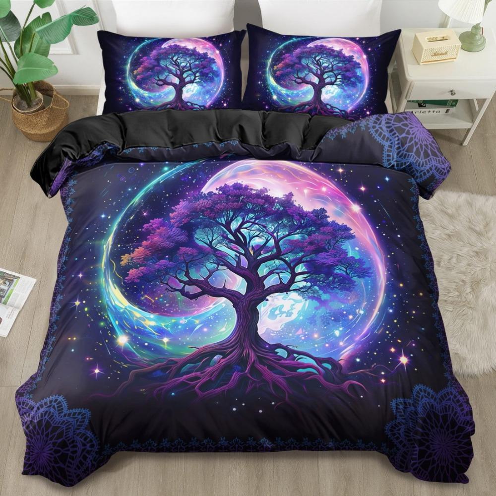 3pcs Blue Purple Bedding Set Celtic Tree of Life 3D Print Cozy Soft Duvet Cover King Queen Twin Size Birthday Gift Bedroom Decor
