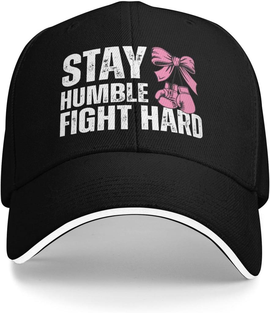 Stay Humble Fight Hard Pink Ribbon Boxing Gloves Baseball Cap Adjustable Polyester Trucker Hat for Adults