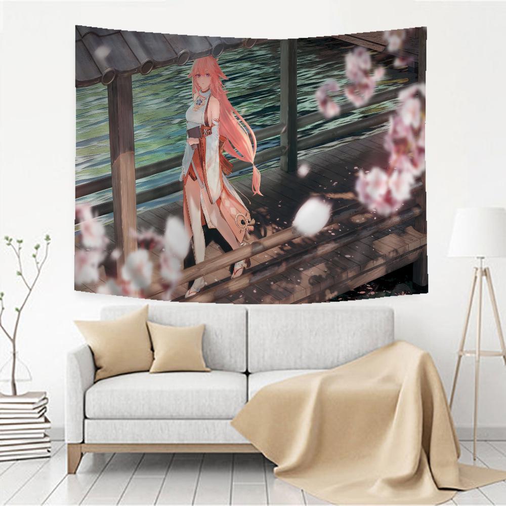 Cute Anime Genshin Impact Yae Miko Hippie Wall Hanging Tapestries for Living Room Home Dorm Decor Art Home Decor