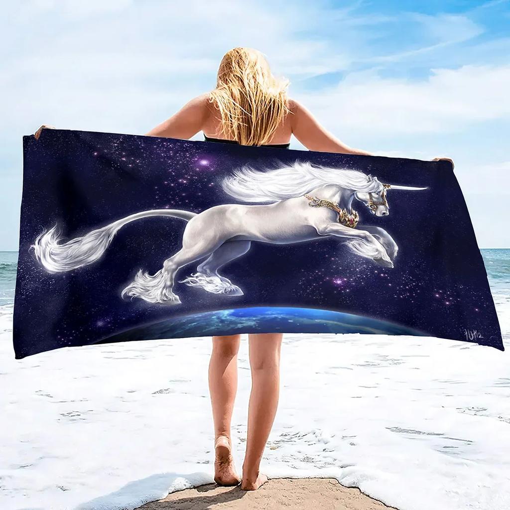 Unicorn Beach Towel,Cute Cartoon Microfiber Absorbent Soft Bath Towel Poncho Bath robe Absorbent Towels for Pool Beach Bathroom