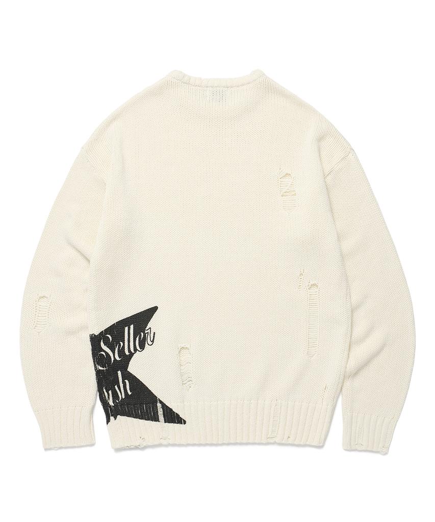 CAVISH W Damaged Star Knit Crewneck Ivory(Cv2Dffk601A)