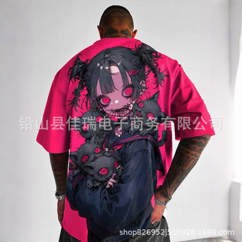 Mens Loose Fit Short Sleeve T-Shirt With 3D Digital Print Breathable Cotton Blend Sports Casual Wear
