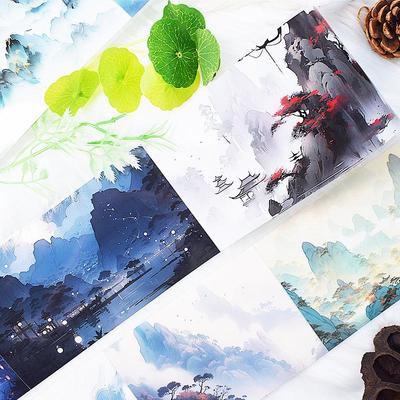 Bergflusslandschaft Antiker Stil Dekoratives Washi Tape