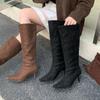 2025 Autumn and Winter New Fashionable Retro Simple Square Head High-heeled Boots Simple Wind Fine High-heeled Long Boots But Knee Boots