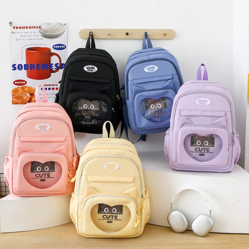 New Student Backpack for Primary and Secondary School Students Three Piece Set Large Capacity Cute Cat Class Backpack