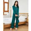 Season long-sleeved pajamas silk new three-piece set ice and snow pajamas women's loungewear trousers set silk pajamas women's autumn