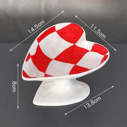 Creative Love Tray Ceramic Heart Shaped Jewelry Cosmetic Box Delicate Tall Fruit Dessert Plate Display Stand Table Ornament New