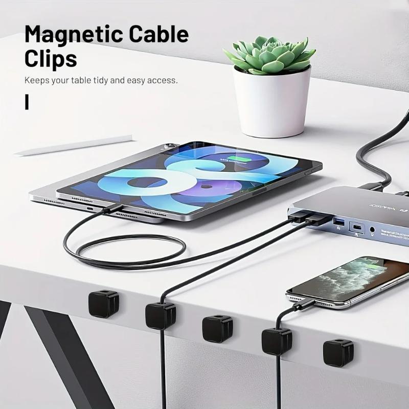 6-Pack Magnetic Cable Clips - Adjustable Cord Organizer for Desk Wire Management, Mouse & Earphone Cable Protector Holder