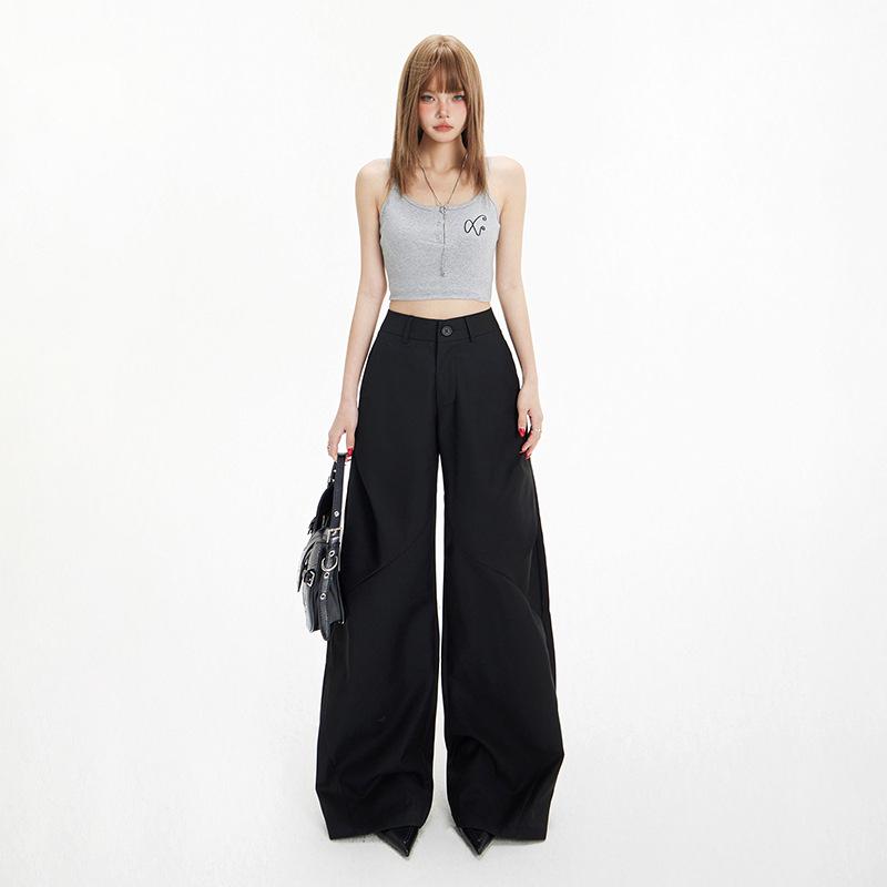 Women's Retro High Waist Wide Leg Pants – Versatile Flare Casual Suit for Spring/Summer