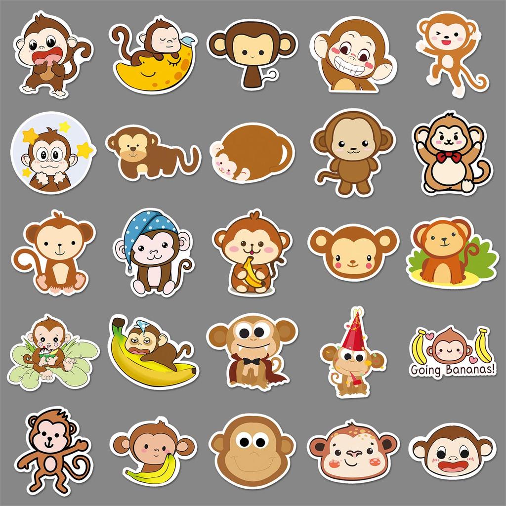 50pcs Creative Monkey Doodle Cartoon Animal Stickers for Phones & Suitcases - Waterproof & DIY