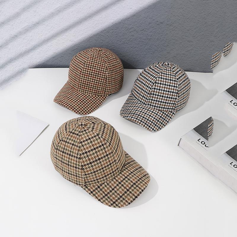Vintage Full Version of Small Thousand Bird Grid Baseball Cap Suitable for Ladies Outdoor Photo Play Shopping