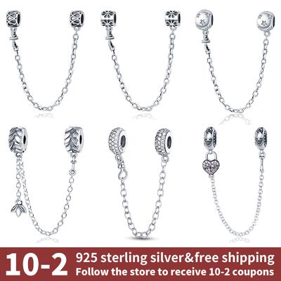 New 100% 925 Sterling Silver Flower Safety Chain Charms Bead Fits Bracelet Pendant Woman Fashion Fine Jewelry