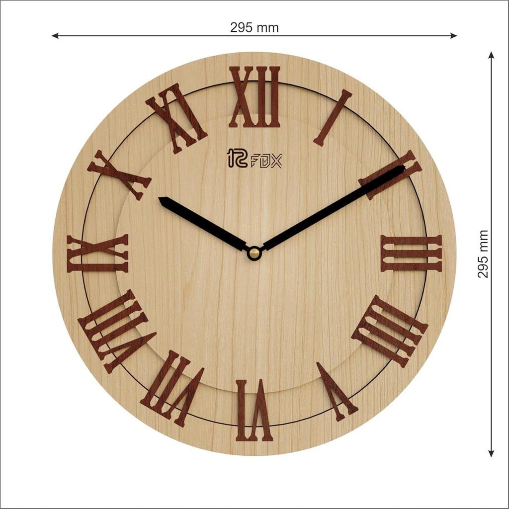 Vintage Design 12 Inch Handcrafted Stylish Elegant Analog Wooden Wall Clock for Living Room Hall Bedroom Office Gifting Maple Wood