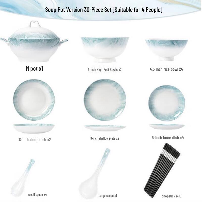 Ailanhui Jia Underglaze Ceramic Dinnerware Set 30-Piece