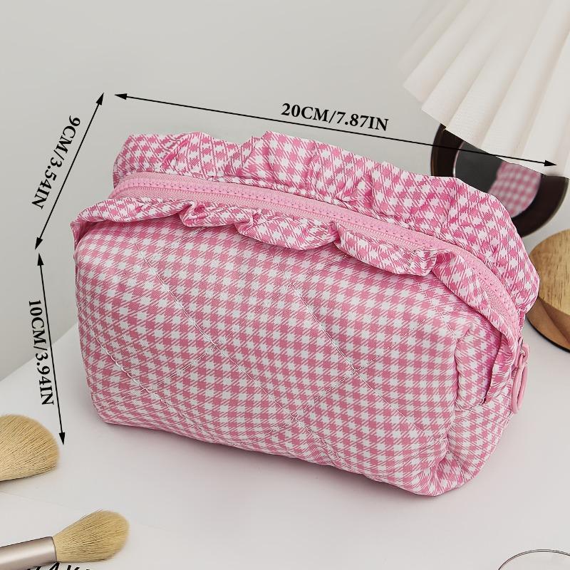 Plaid Quilted Makeup Bag, Large Capacity Portable Travel Toiletry Pouch