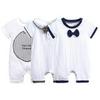 Summer 2025 Baby Short Sleeve Ribbed Jumpsuit Romper with Snap Crotch