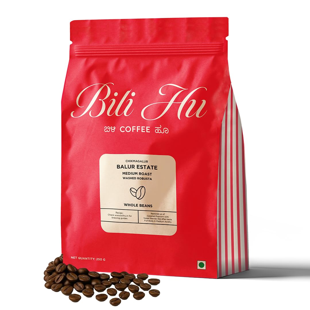 Bili Hu Coffee, Whole Coffee Beans Balur Estate, Medium Roast, (Pack of 1, 250 gms)