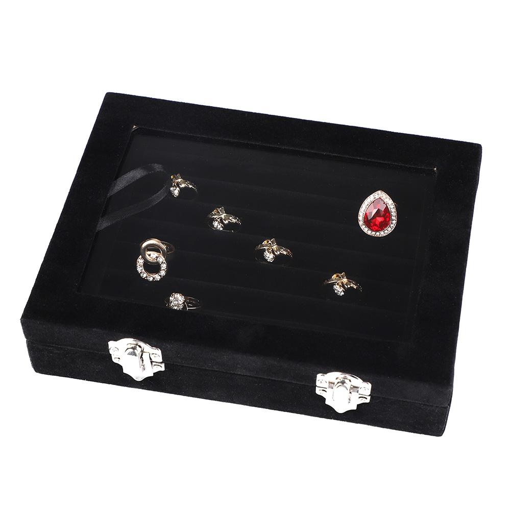 Composite Board Lint Jewelry Rings Storage Box Display Case Holder Organizer Black