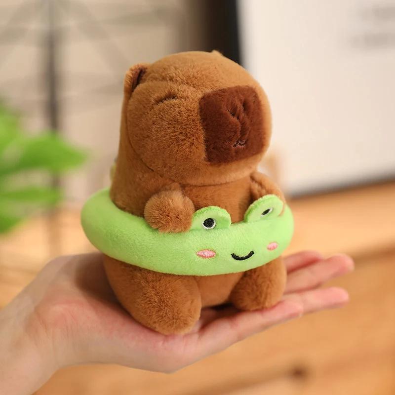 12cm Capybara Small Pendant Simulation Capibara Plushies Anime Toy With Pikachu Rabbit Cat Hat Doll Stuffed Animal Gifts