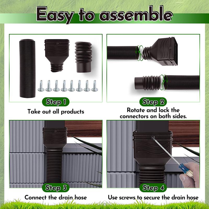 2 sets of foldable and easy to install retractable rainwater drainage pipes are durable and long-lasting