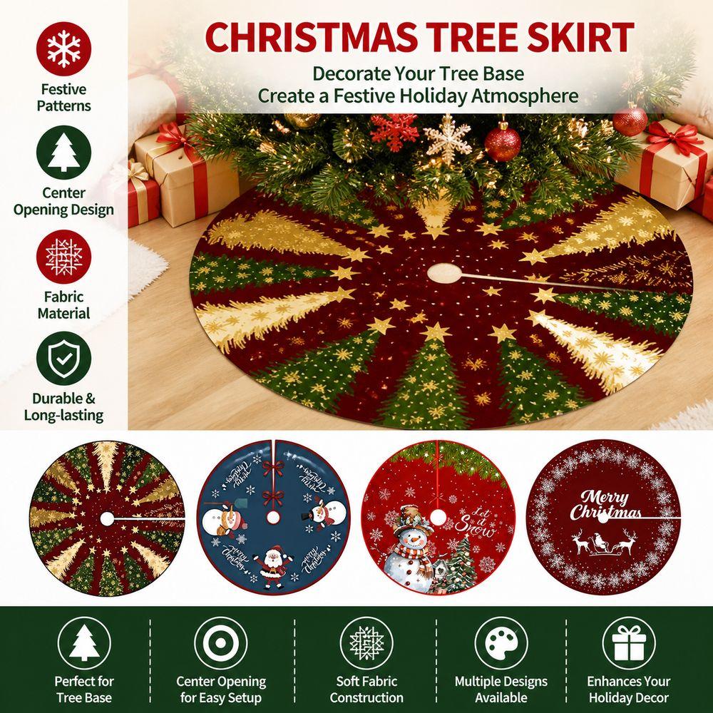 Fabric Christmas Tree Base Cover Round Shape Round Tree Skirt Holiday Home Decor