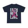 Office Workers  Cotton T-shirt Faith Hope Love Breast Cancer Awareness Graphic T-Shirt, Sizes S-5XL