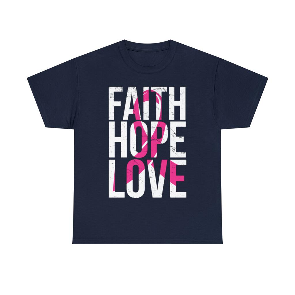 Office Workers Cotton T-shirt Faith Hope Love Breast Cancer Awareness Graphic T-Shirt, Sizes S-5XL