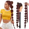 Syntetisk boblehestehaleforlengelse med elastisk slips Langt omslag hestehale Lanterneforlengelser 75 cm mørk rød hestehale for kvinner Cosplay
