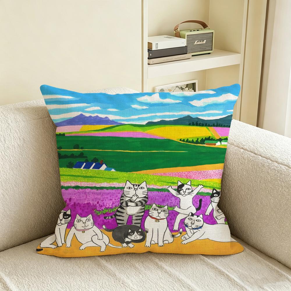 H-Hajime Okamoto Cushion Cover Natural Linen Pillowcase Set, All-In-One Decor For Sofa, Bedroom & Chair
