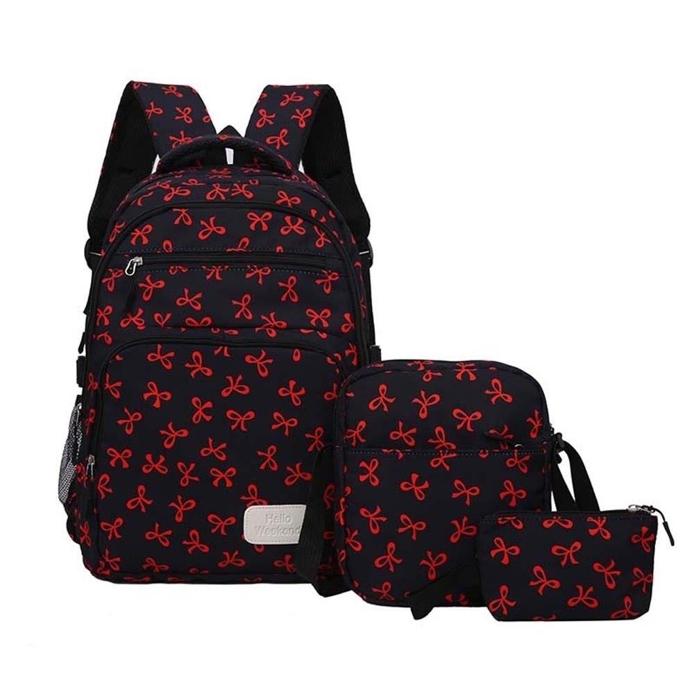 Daypack Three-piece School Bag Set Casual Large Capacity Nylon Bow Backpack Crossbody Bag Polyester Students School Bag