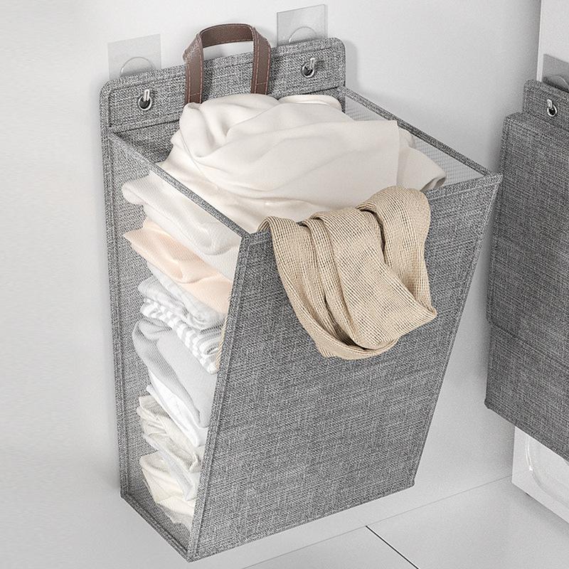 Foldable Wall-Mounted Waterproof Cotton Linen Laundry Basket Hamper for Bathroom Storage