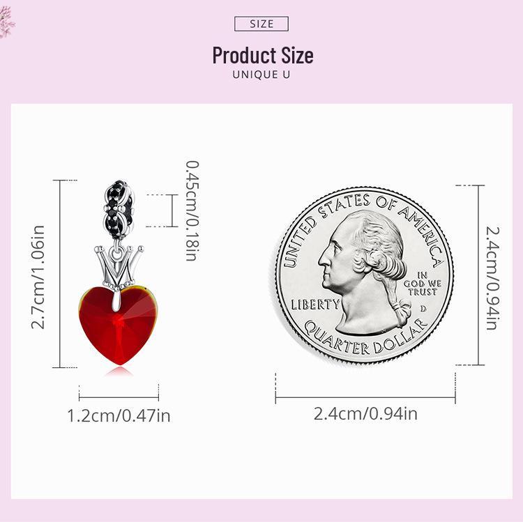 Silver Ziyun Retro Crown Love Pendant in Sterling Silver - Queen Style Fashion DIY Beaded Accessory (Model: SCC2247)