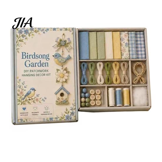 Festive Ornament Craft DIY Patchwork Hanging Decor Kit, Fabric Art Santa Stress Relief Handicraft Bird Flower Sewing Kit for Adults, Handmade Holiday