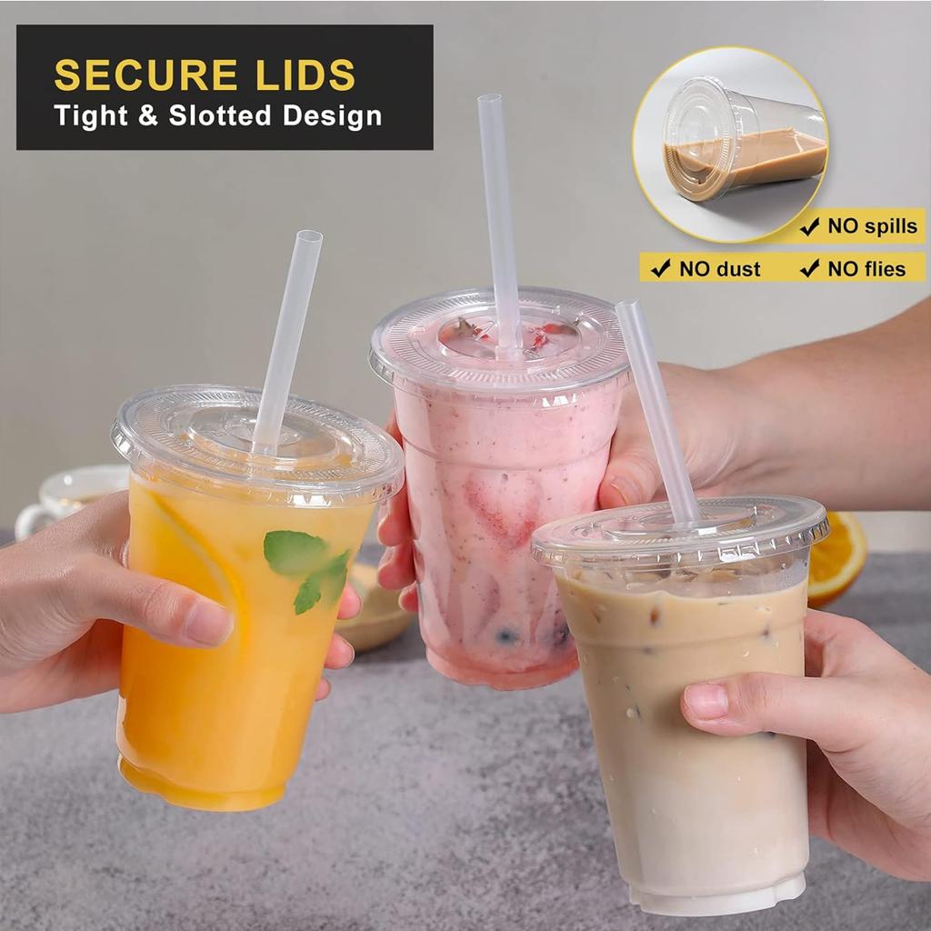 10pcs Of Transparent Cups Fit For Gatherings Dinners With Small Lids Disposable Cups For Iced Coffee Smoothies Milkshakes