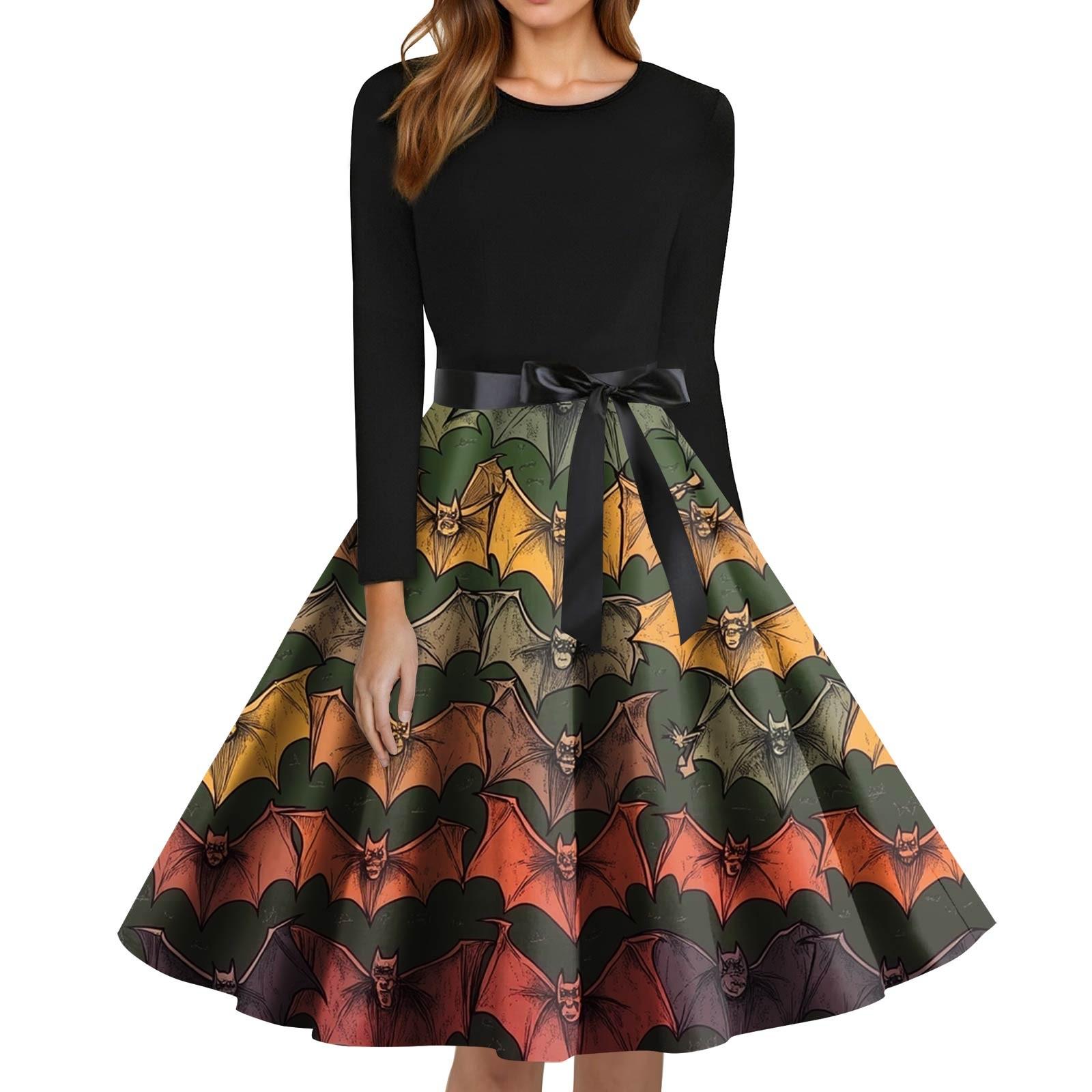 

Женское модное платье с круглым вырезом, повседневное, приталенное, с принтом на Хэллоуин и длинным рукавом XL