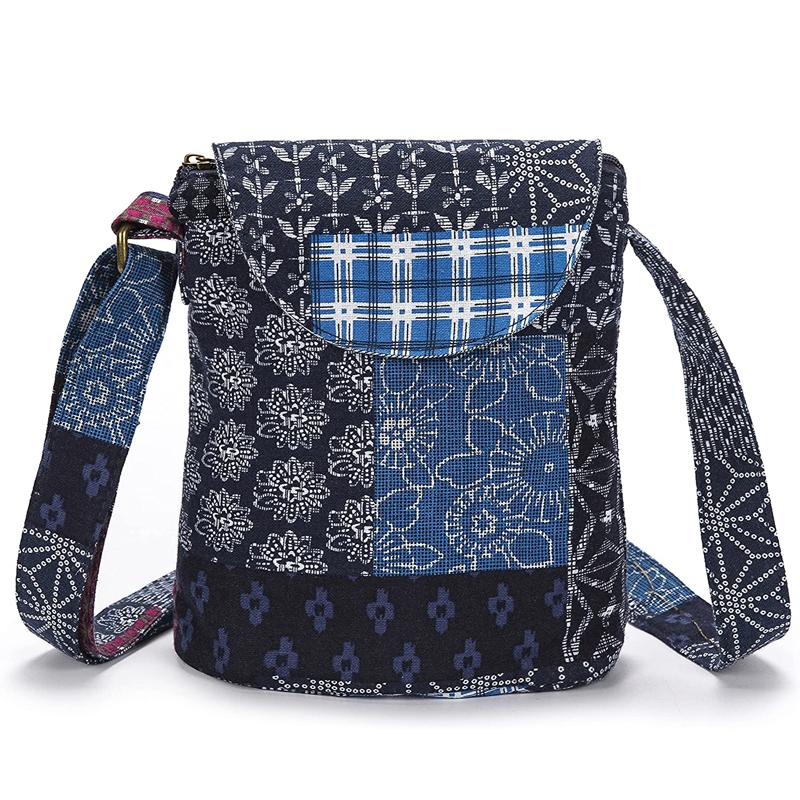 

Annmouler Vintage Women Shoulder Bag Bohemian Style Crossbody Bag Hippie Small Size Phone Pouch Large Pockets Messenger Purses синий