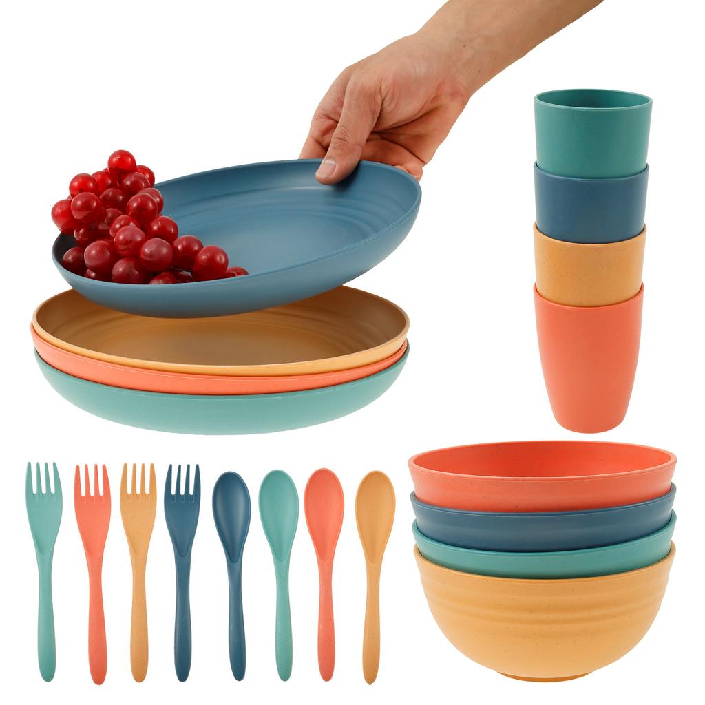 20-teilige Teller- und Schüsselsets mit Besteck Geschirrsets Enthält 4 Teller 4 Schüsseln 4 Tassen 4 Löffel und 4 Gabeln für Camping Küche